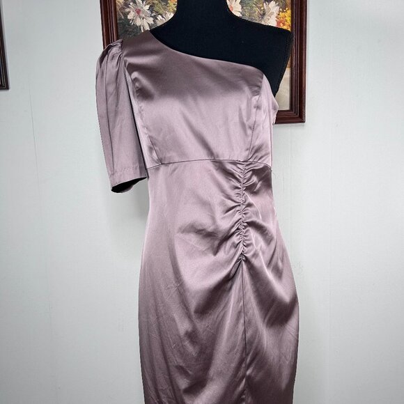 Donna Ricco A-Line Dress Women's 6 One Shoulder Party Cocktail Brown-ish Gray - Picture 1 of 13